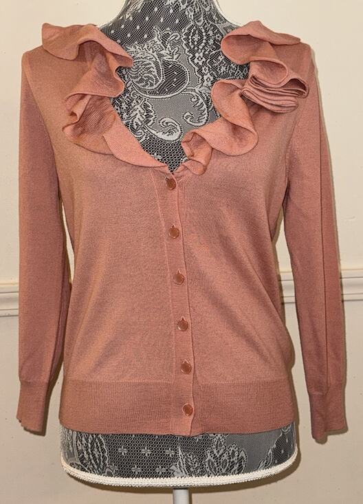 J. Crew Sweaters - Small NWT J.Crew 100% Merino Wool Ruffle Cardigan Sweater Pink Vintage Rose New